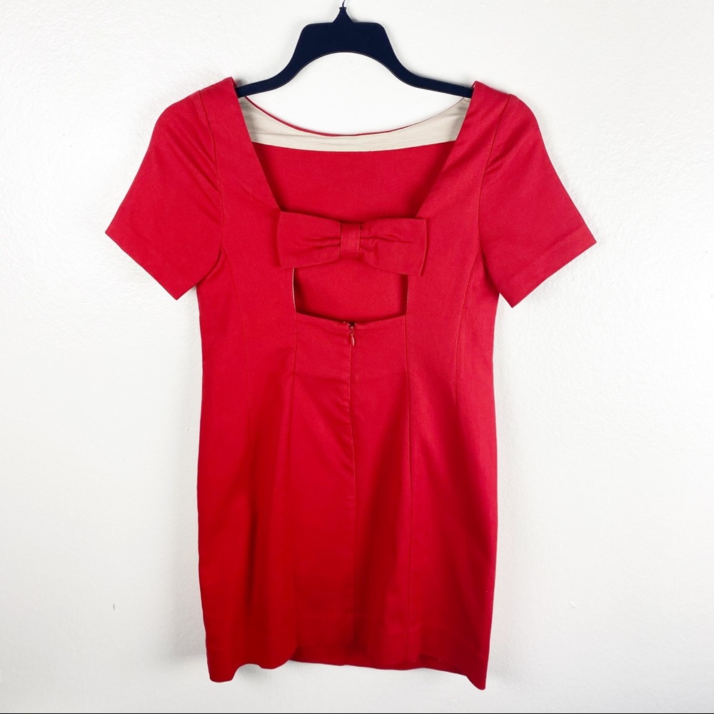 ANTHROPOLOGIE MAEVE Alexia Red Short Sleeve Back Bow Hidden Zipper Dress Size 4